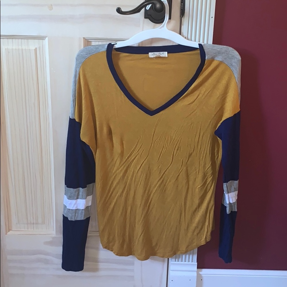 V-neck mustard colored long sleeve